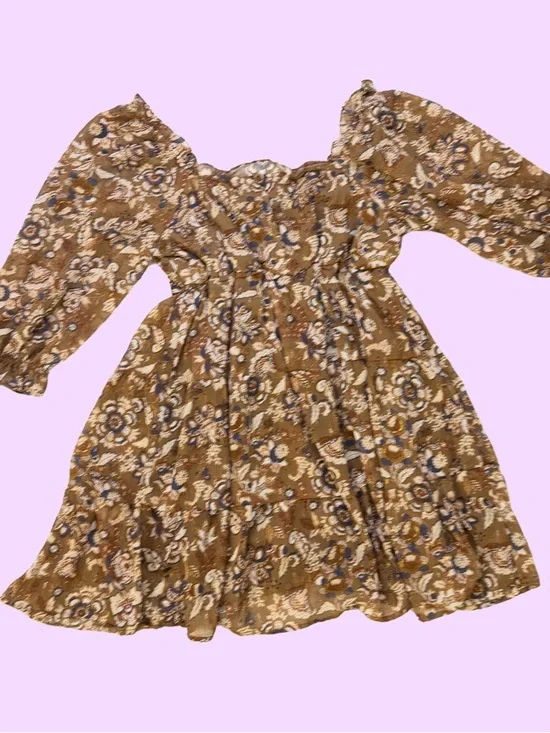 By the River Brown Floral Smocked Mini Dress with Puff Sleeves - Picture 3 of 4